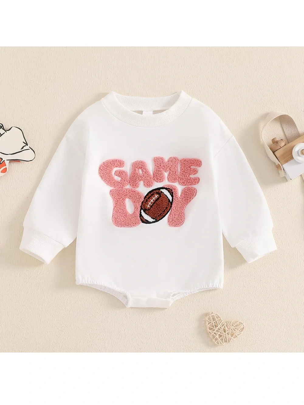Baby girl football bubble romper 12-18 months game day white sports